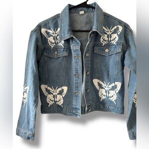 Shein Denim Butterfly Blue Jean Jacket Women’s Size 150 Equivalent to XS /Youth)